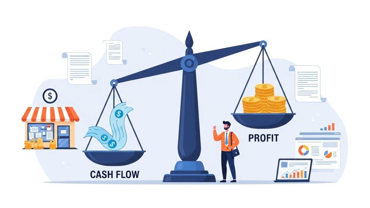 Cash flow vs profit comparison illustration for small business owners