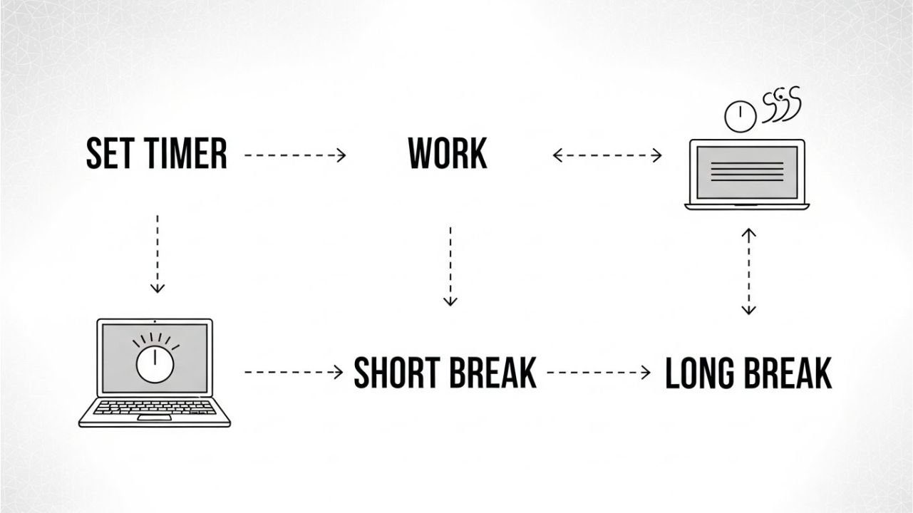 Step-by-step guide to using the Pomodoro Technique effectively, including work intervals, breaks, and focus strategies for deep work productivity.