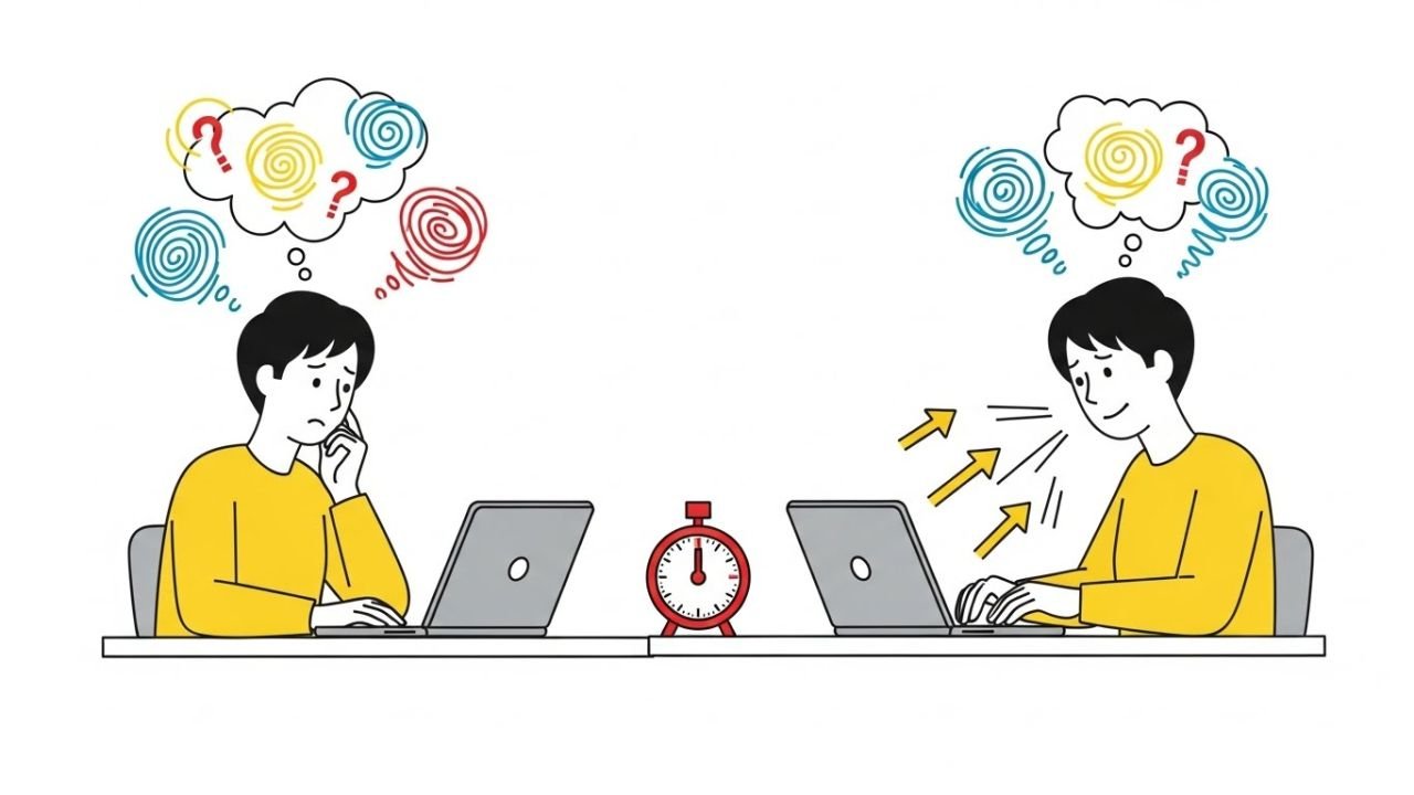 Person overcoming procrastination and ADHD challenges with the Pomodoro Technique, showing focus, mental clarity, and task completion.