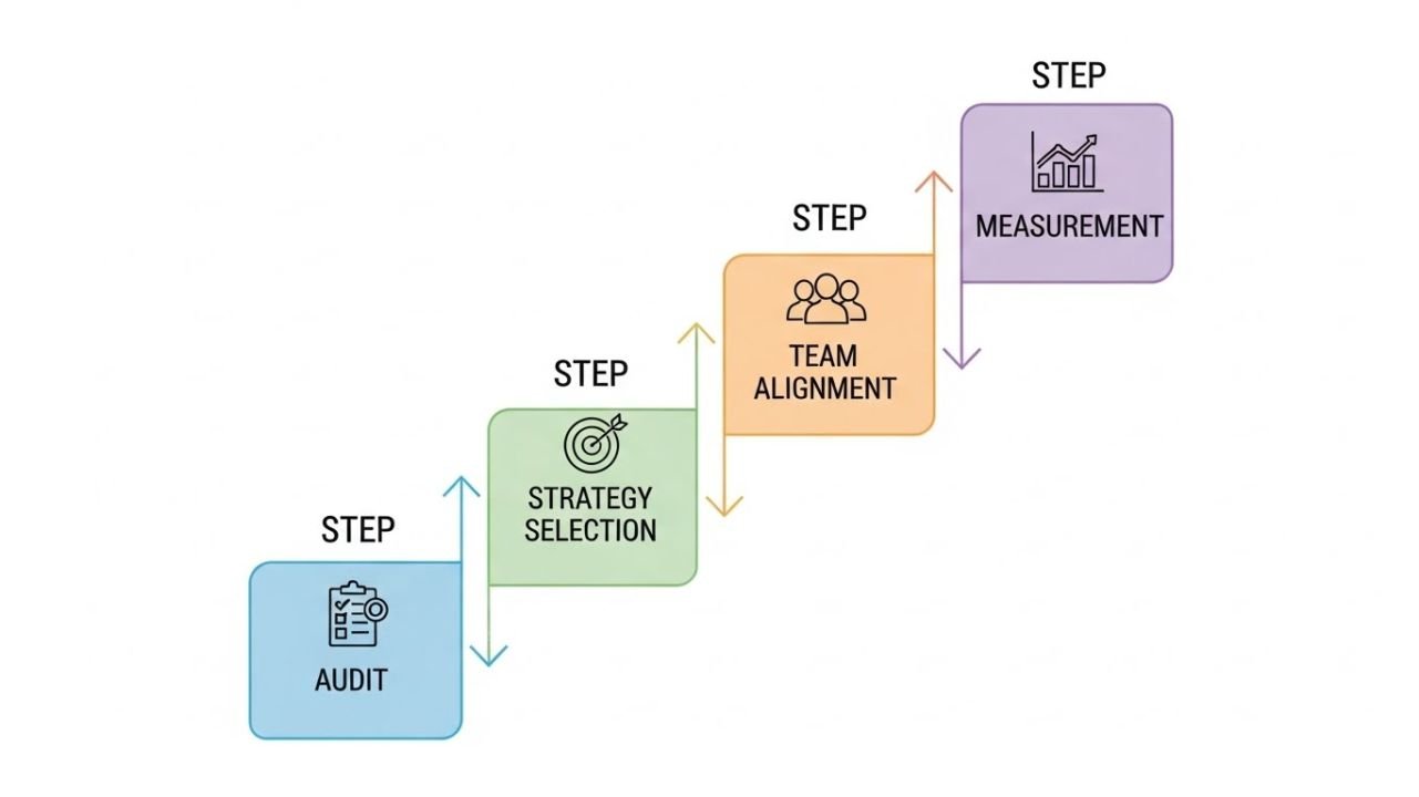 Visual guide showing the step-by-step process to build a scalable customer retention strategy.