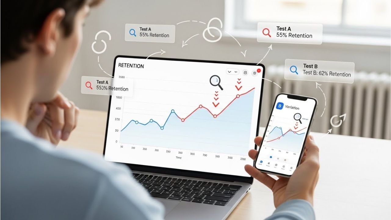 Creator testing and improving hooks using retention graphs and A/B testing in short-form videos.