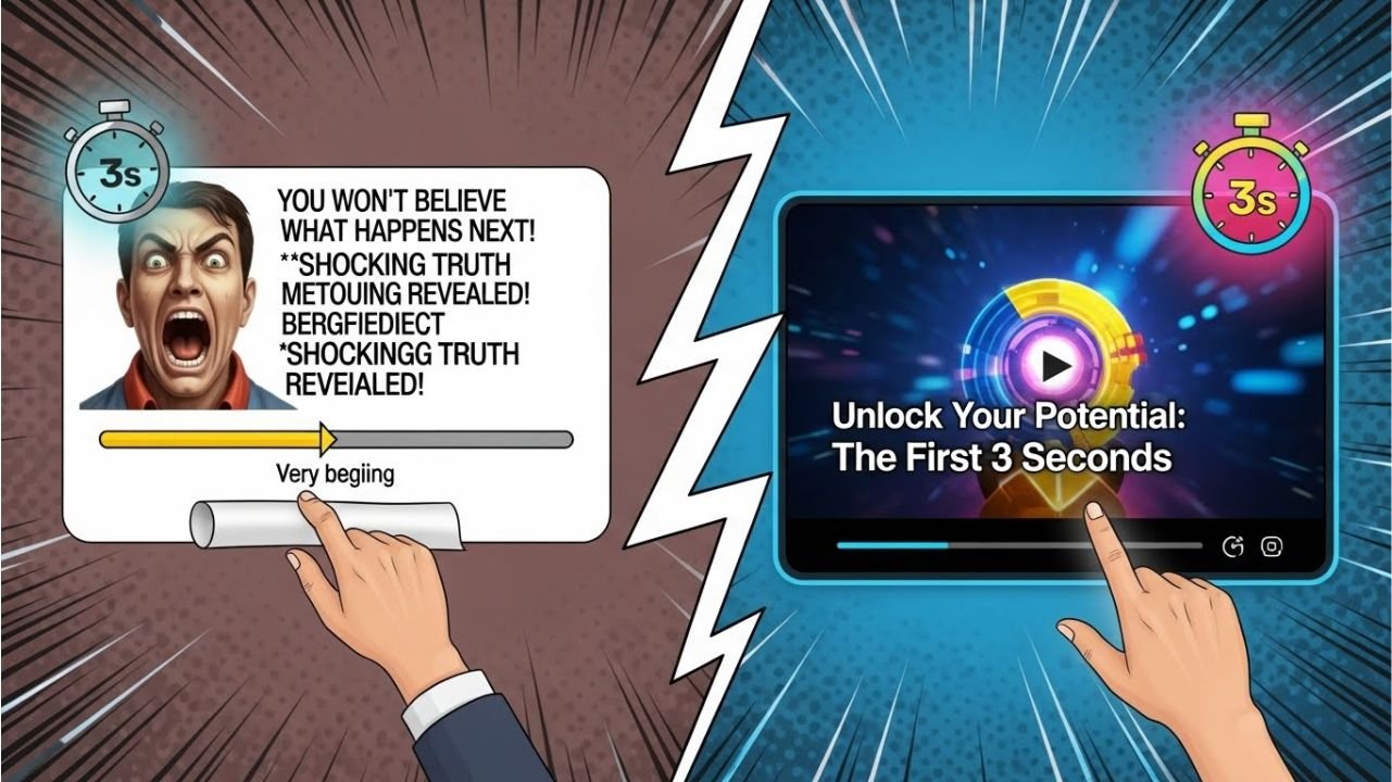 Comparison of bad hooks versus effective hooks in the first 3 seconds of a short-form video.