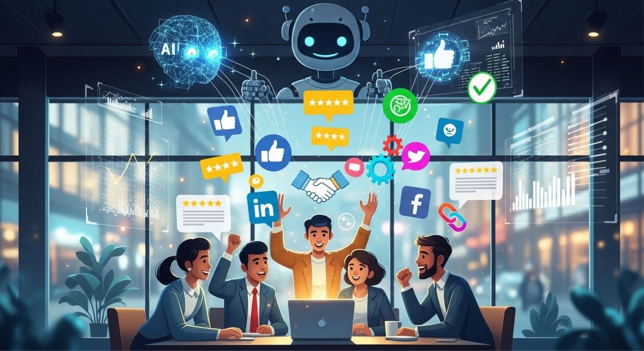 Local business building strong trust signals through reviews, backlinks, and social proof recognized by AI.