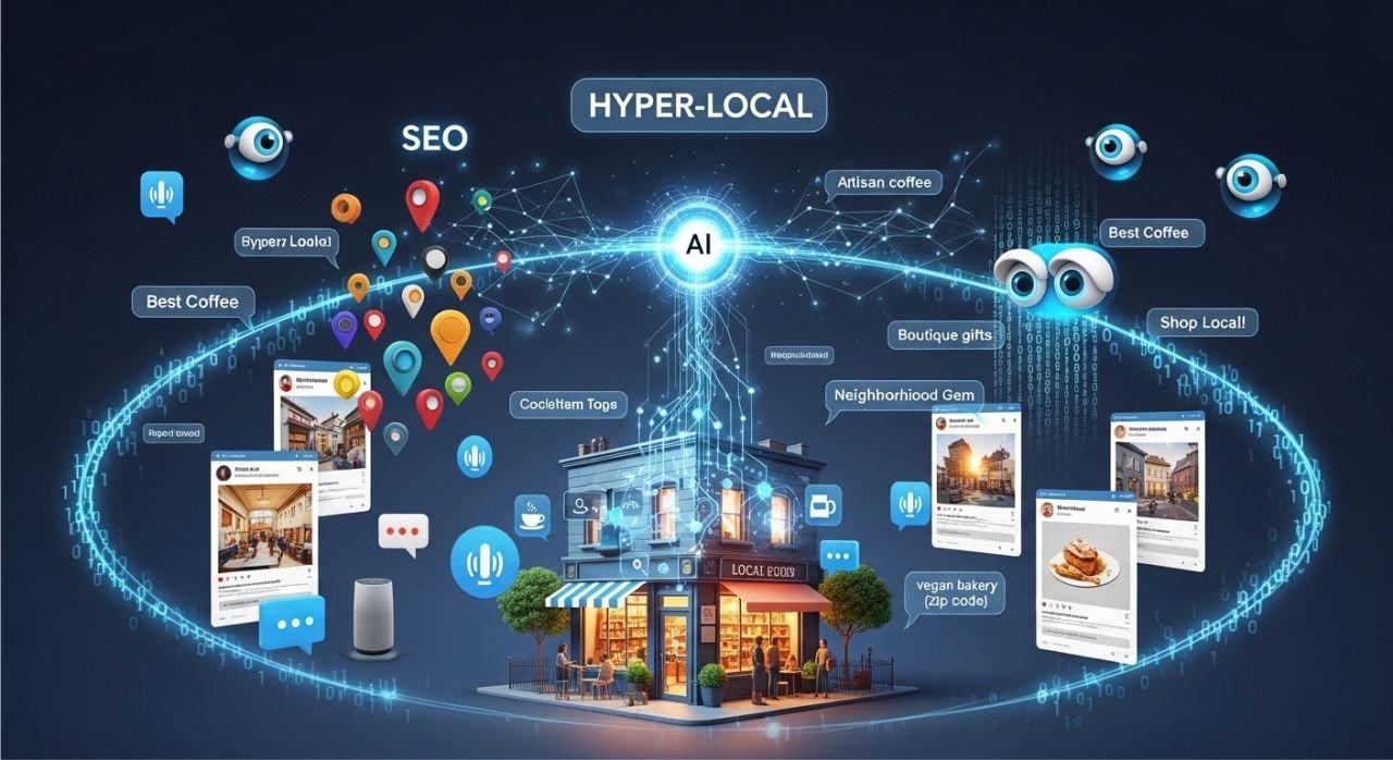Local business optimized for SEO with AI-driven strategies, maps, voice search, and hyper-local keywords.