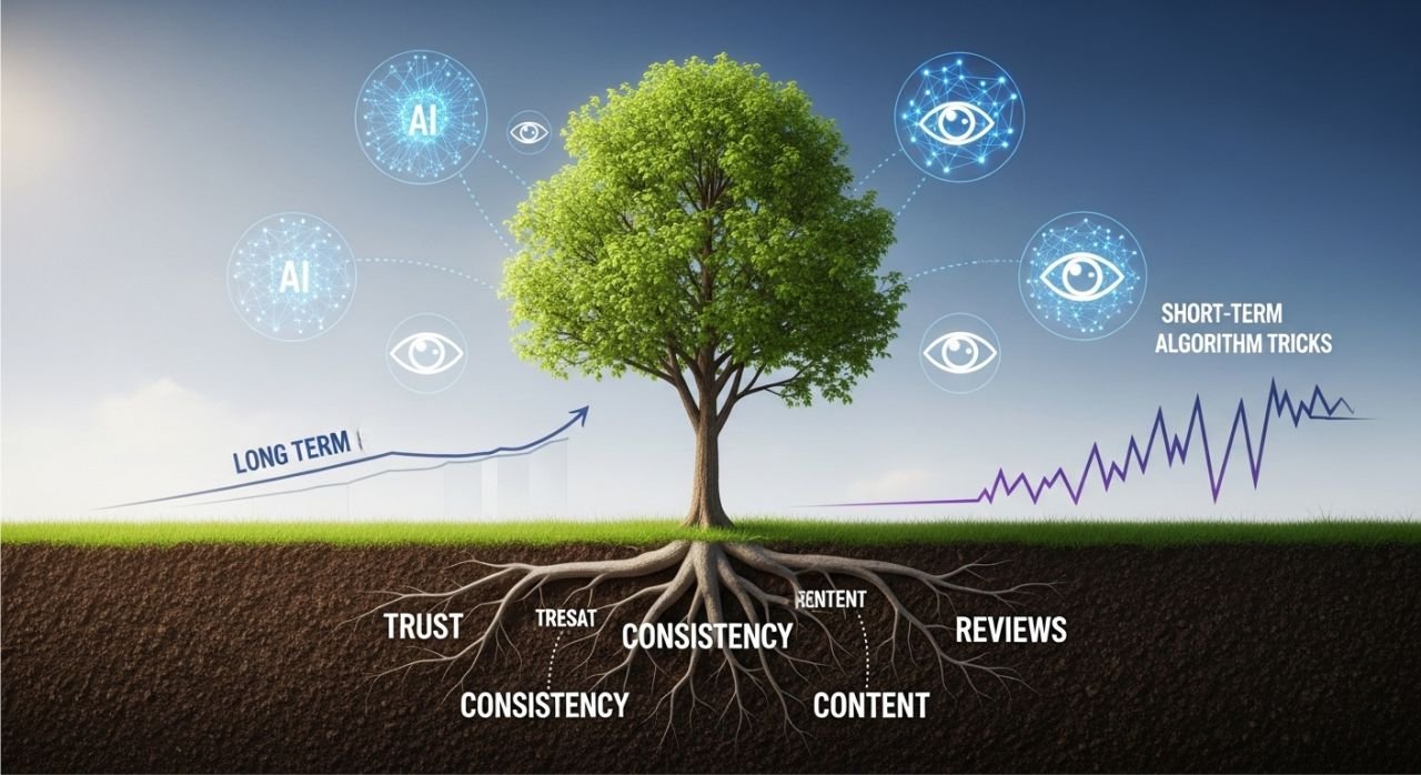 Local business growing long-term authority with trust, consistency, and AI-recognized branding.