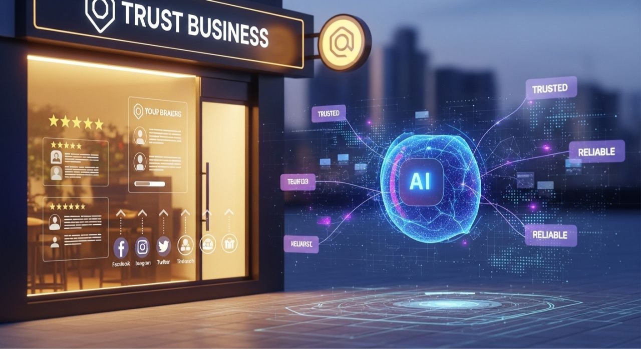 Local business displaying trust signals and strong branding that AI recognizes as credible.