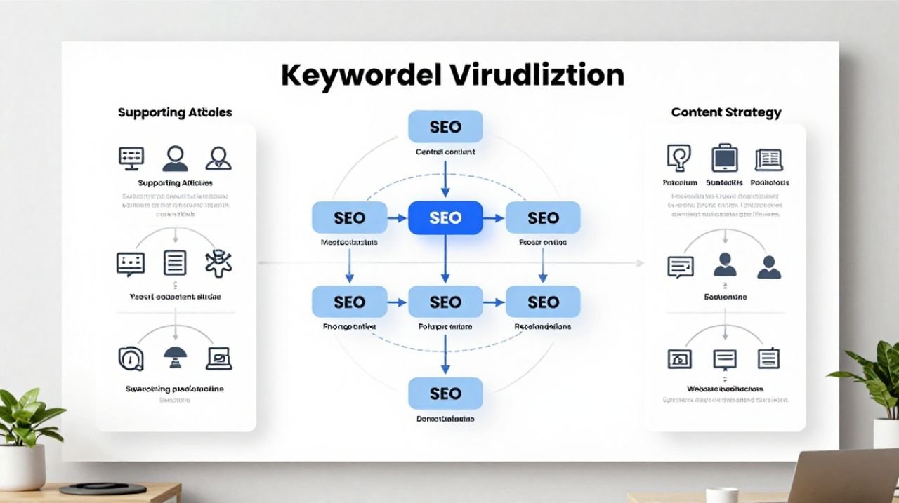 Keyword map showing pillar content and supporting topic clusters for SEO.
