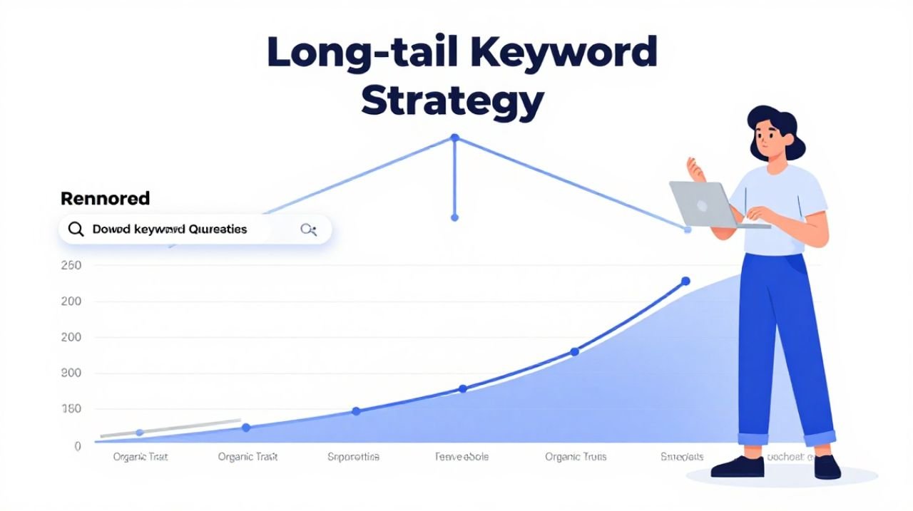 Long-tail keyword research strategy showing specific keyword opportunities with lower competition.