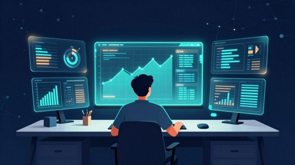 AI in digital marketing 2026 — marketer working with AI-powered dashboards and analytics tools