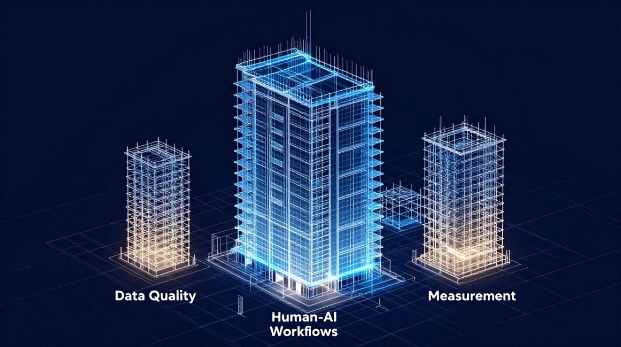 Blueprint illustration of a future-proof AI marketing strategy built on data, workflows, and measurement
